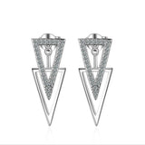 925 Silver Micro Cz Double Triangle Hanging Earrings