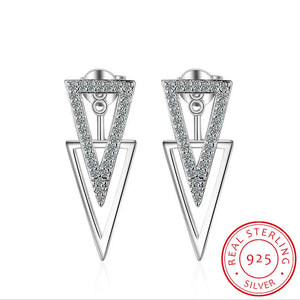 925 Silver Micro Cz Double Triangle Hanging Earrings