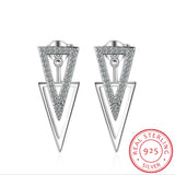 925 Silver Micro Cz Double Triangle Hanging Earrings