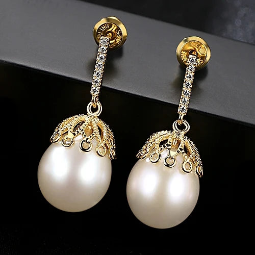 925 Sterling Silver White Pearl Stud Earrings Wedding Gift