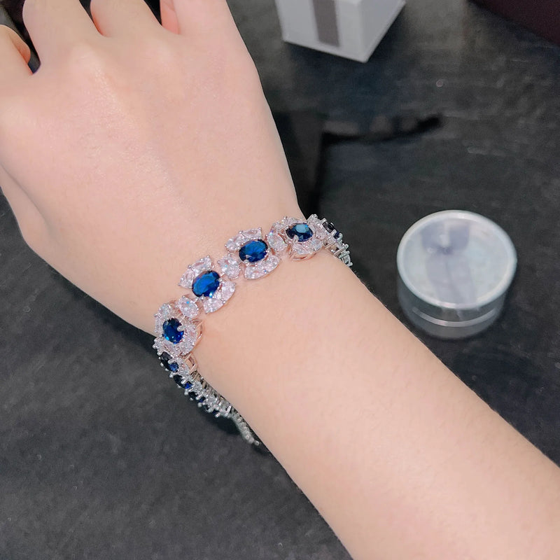 925 Silver Bright Sapphire Bracelet for Women Fine Jewelry