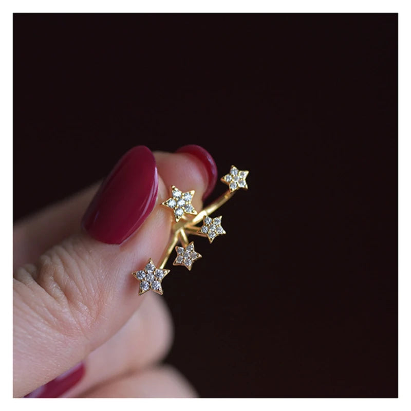 925 Silver Mini Star Zircon Earring Vintage Studs Wedding Jewelry