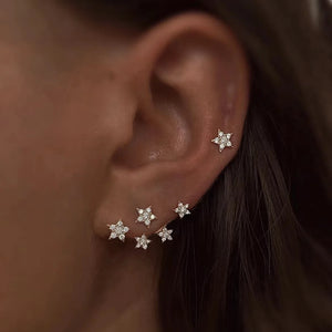 925 Silver Mini Star Zircon Earring Vintage Studs Wedding Jewelry