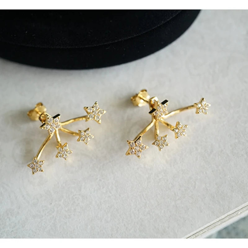 925 Silver Mini Star Zircon Earring Vintage Studs Wedding Jewelry
