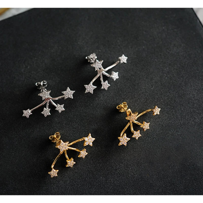 925 Silver Mini Star Zircon Earring Vintage Studs Wedding Jewelry