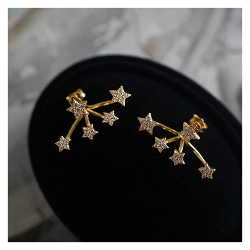 925 Silver Mini Star Zircon Earring Vintage Studs Wedding Jewelry