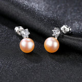 925 Silver Freshwater Pearl Earrings Women White Pink Purple Black