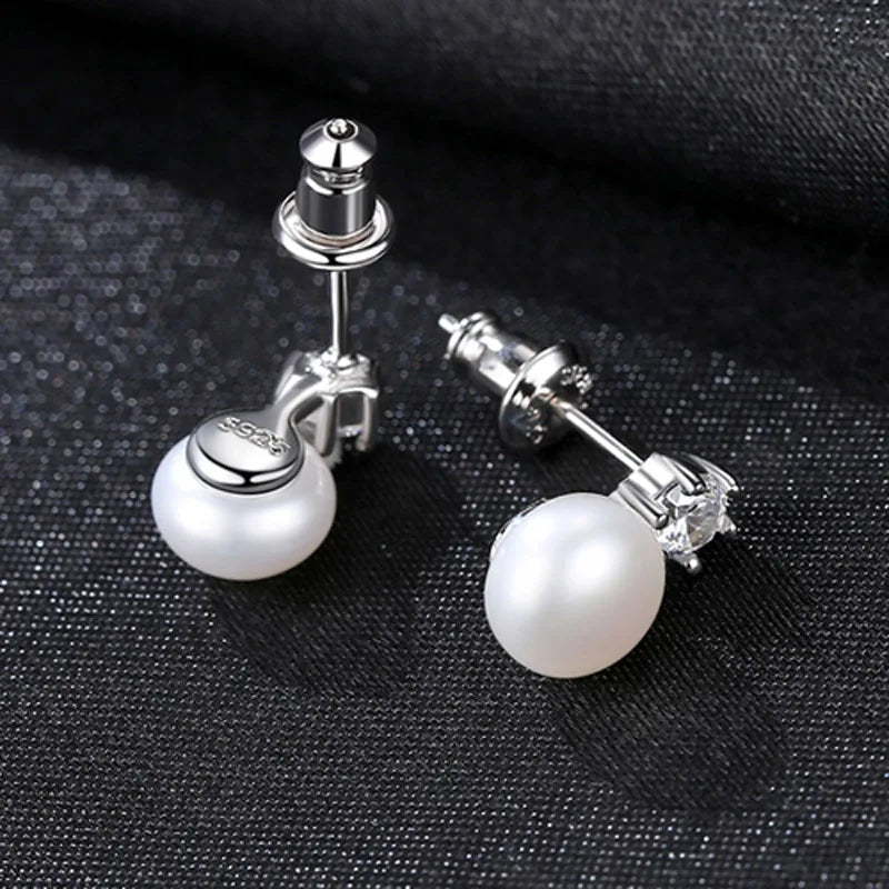 925 Silver Freshwater Pearl Earrings Women White Pink Purple Black