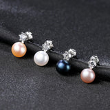 925 Silver Freshwater Pearl Earrings Women White Pink Purple Black