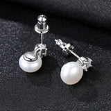 925 Silver Freshwater Pearl Earrings Women White Pink Purple Black