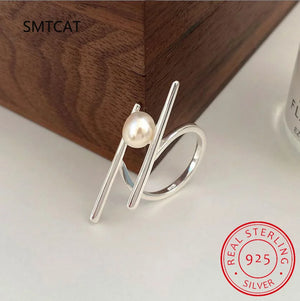 925 Silver Pearl Rings for Women Couples Geometric Birthday Jewelry Gift