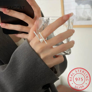 925 Silver Pearl Rings for Women Couples Geometric Birthday Jewelry Gift