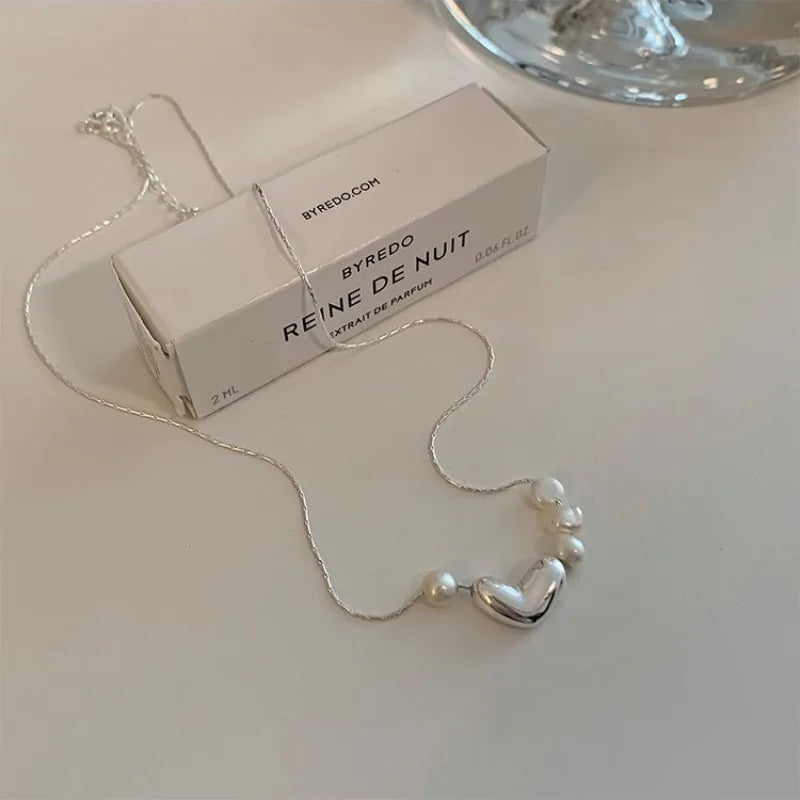 925 Silver Pearls Heart Bean Pendent Necklace for Women