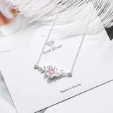 925 Silver Pink Zirconia Blossom Cherry Flower Pendant Necklace for Women