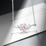 925 Silver Pink Zirconia Blossom Cherry Flower Pendant Necklace for Women