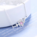 925 Silver Pink Zirconia Blossom Cherry Flower Pendant Necklace for Women