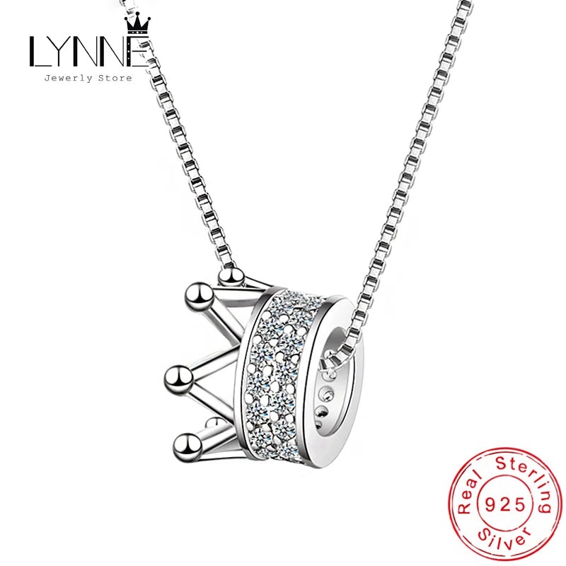 925 Silver Crown CZ Pendant Necklace Rhinestone Charm Women Jewelry Gift