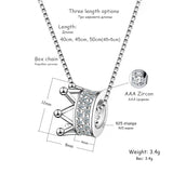 925 Silver Crown CZ Pendant Necklace Rhinestone Charm Women Jewelry Gift