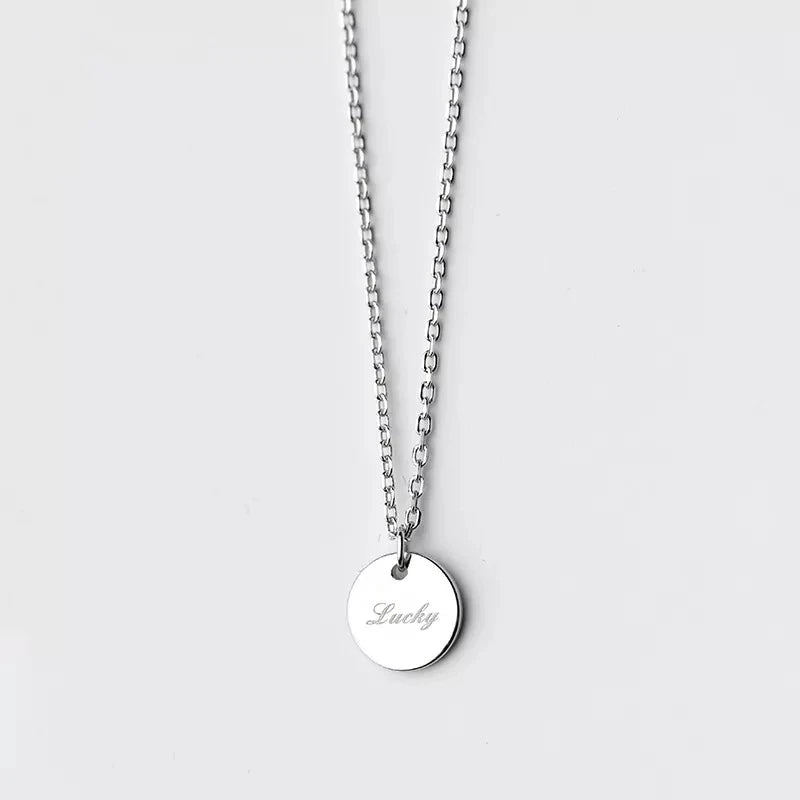 925 Sterling Silver Coin Letter Pendant Necklace Women Jewelry