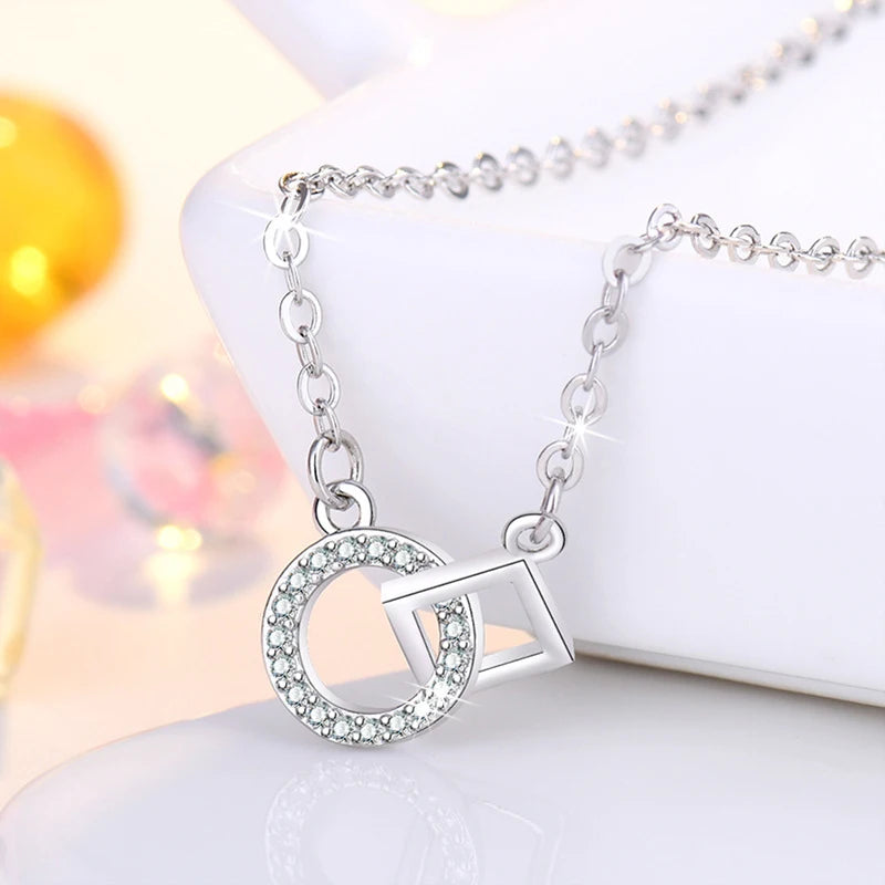 925 Silver Pendant Necklace Rose Rhinestone Chain Women Jewelry
