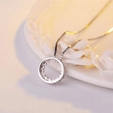 925 Silver Crystal Round Pendant Necklace for Women Gift Jewelry