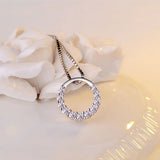 925 Silver Crystal Round Pendant Necklace for Women Gift Jewelry