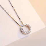 925 Silver Crystal Round Pendant Necklace for Women Gift Jewelry