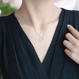 925 Silver Crystal Round Pendant Necklace for Women Gift Jewelry
