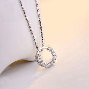 925 Silver Crystal Round Pendant Necklace for Women Gift Jewelry