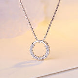 925 Silver Crystal Round Pendant Necklace for Women Gift Jewelry