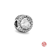 925 Silver Zircon Heart Charm Beads for Bracelet DIY, Pendant Accessories