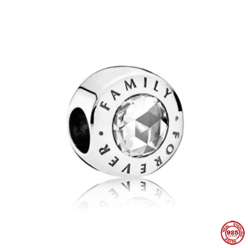 925 Silver Zircon Heart Charm Beads for Bracelet DIY, Pendant Accessories