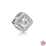 925 Silver Zircon Heart Charm Beads for Bracelet DIY, Pendant Accessories