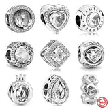 925 Silver Zircon Heart Charm Beads for Bracelet DIY, Pendant Accessories