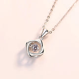 925 Silver Square Zircon Pendant Necklace Lucky Clover Rhinestone Chain