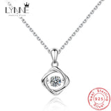 925 Silver Square Zircon Pendant Necklace Lucky Clover Rhinestone Chain