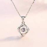 925 Silver Square Zircon Pendant Necklace Lucky Clover Rhinestone Chain