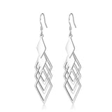 925 Sterling Silver Rhombus CZ Earrings Tassel Jewelry Gift