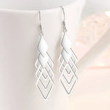 925 Sterling Silver Rhombus CZ Earrings Tassel Jewelry Gift