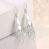 925 Sterling Silver Rhombus CZ Earrings Tassel Jewelry Gift