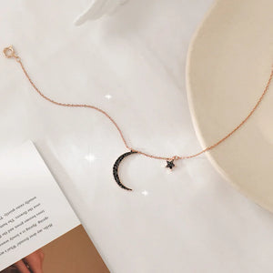 925 Silver Star&Moon Zircon Pendant Anklet Bracelet Constellation Foot Chain