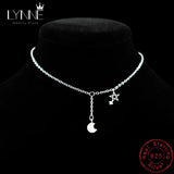 Women's 925 Sterling Silver Star & Moon Zircon Pendant Anklet