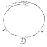 925 Silver Star&Moon Zircon Pendant Anklet Bracelet Constellation Foot Chain