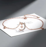 925 Silver Star&Moon Zircon Pendant Anklet Constellation Foot Chain