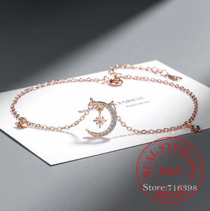 925 Silver Star&Moon Zircon Pendant Anklet Bracelet