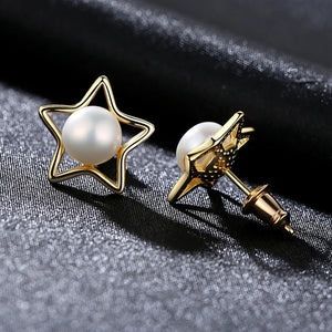 925 Silver Star Stud Earrings Pearl Earrings 8mm