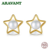 925 Silver Star Stud Earrings Pearl Earrings 8mm