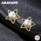 925 Silver Star Stud Earrings Pearl Earrings 8mm