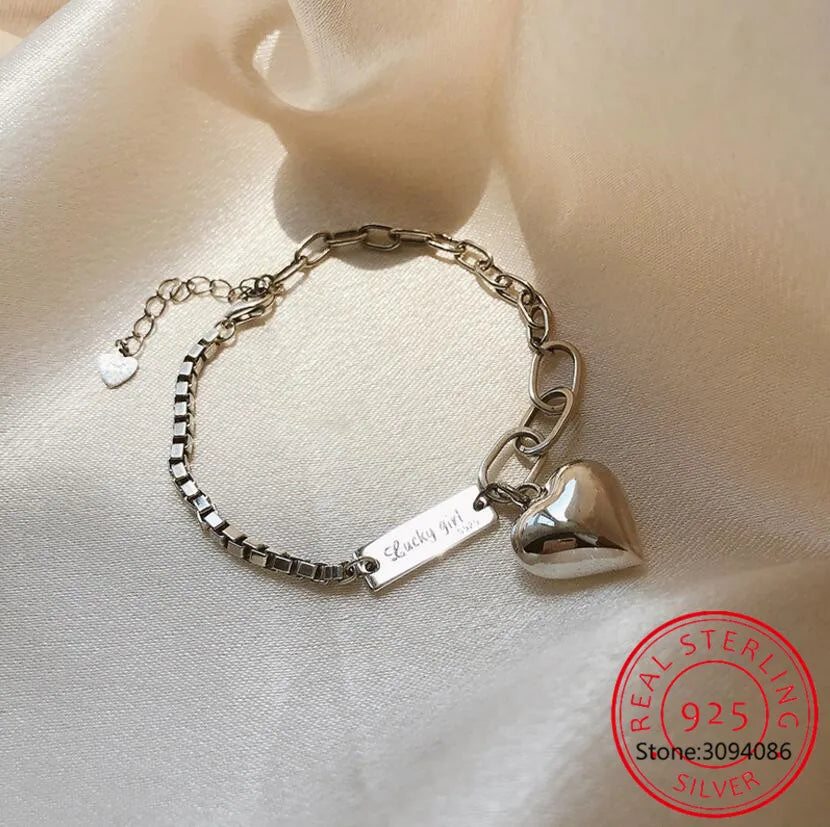 925 Silver Anklet Love Heart Pendant Summer Party Jewelry