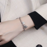 925 Silver Tassel Bead Bear Bracelet Charm Round Tag Bracelets